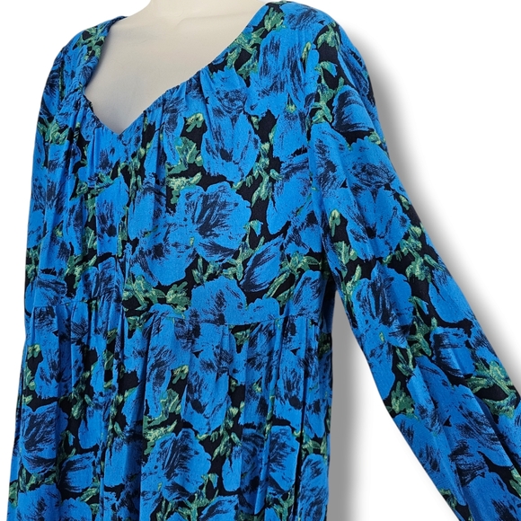 Primark Floral Swing Dress Plus Size 16 Blue Black Babydoll Over Print - Picture 5 of 11